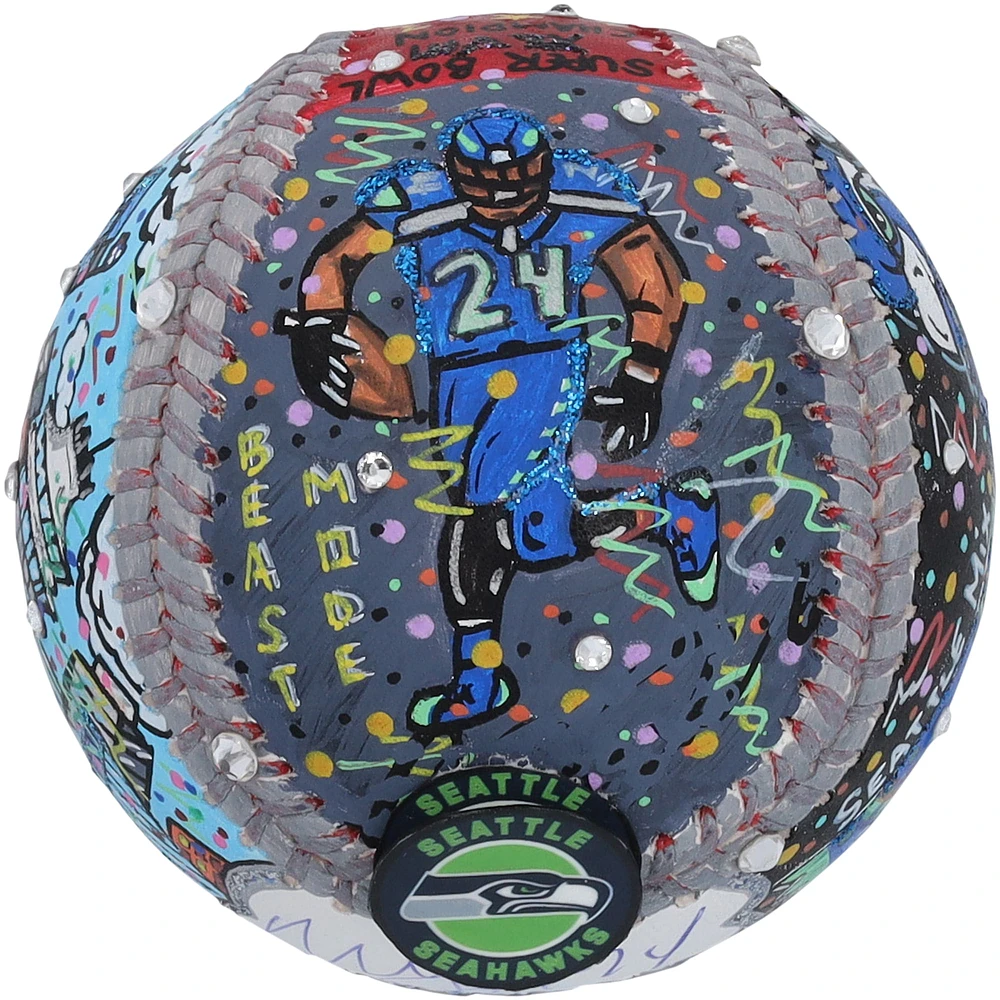 Marshawn Lynch Seattle Seahawks Autographed Baseball - Art by Charles Fazzino - RG13310408