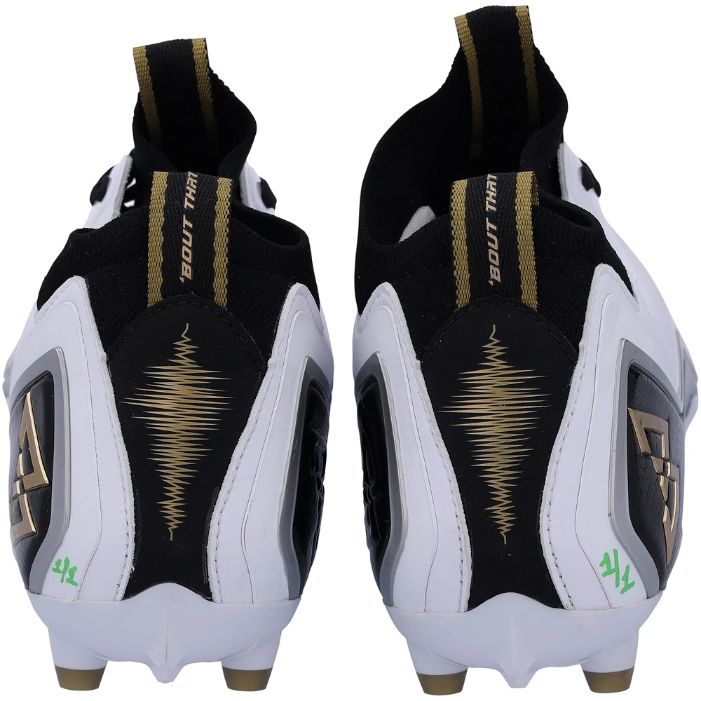 Chaussures de football dédicacées Beast Mode B.T.A Elite noires, blanches et dorées de Marshawn Lynch Seattle Seahawks - Signées en vert - Édition limitée #1/1