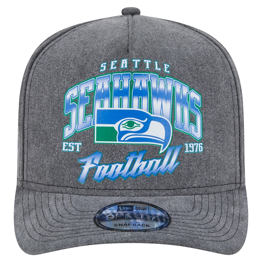 Men's New Era  Black Seattle Seahawks Throwback Washed A-Frame 9FIFTY Snapback Hat
