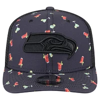 Men's New Era  Navy/Black Seattle Seahawks Adventure Drinks Pattern 9SEVENTY Stretch-Snap Hat