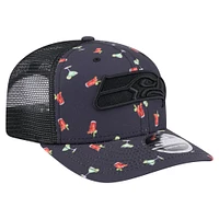 Men's New Era  Navy/Black Seattle Seahawks Adventure Drinks Pattern 9SEVENTY Stretch-Snap Hat