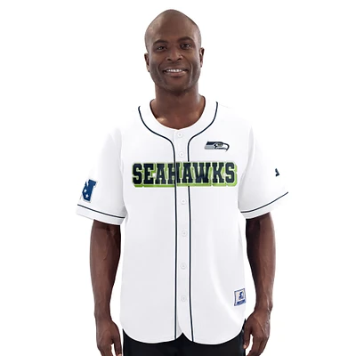 Maillot de baseball à boutons complets pour homme Starter White Seattle Seahawks Relay