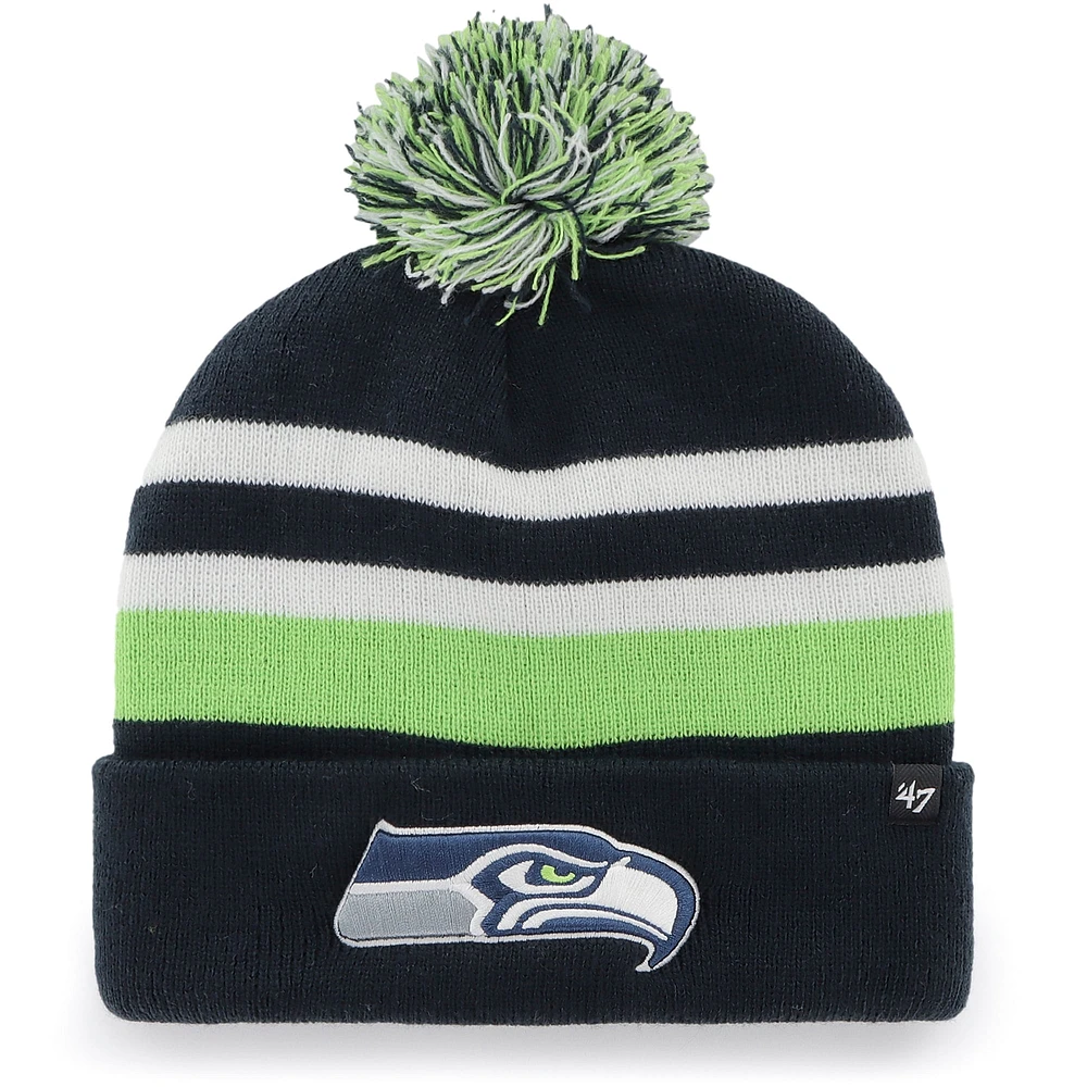 Bonnet en tricot à revers Seattle Seahawks State Line '47 College Navy pour homme avec pompon