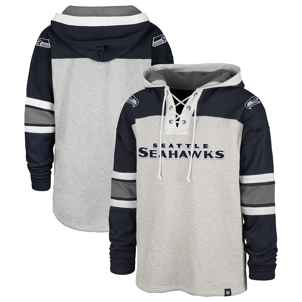 Chandail à lacets Gridiron des Seahawks de Seattle '47 gris/bleu marine universitaire pour homme - capuchon