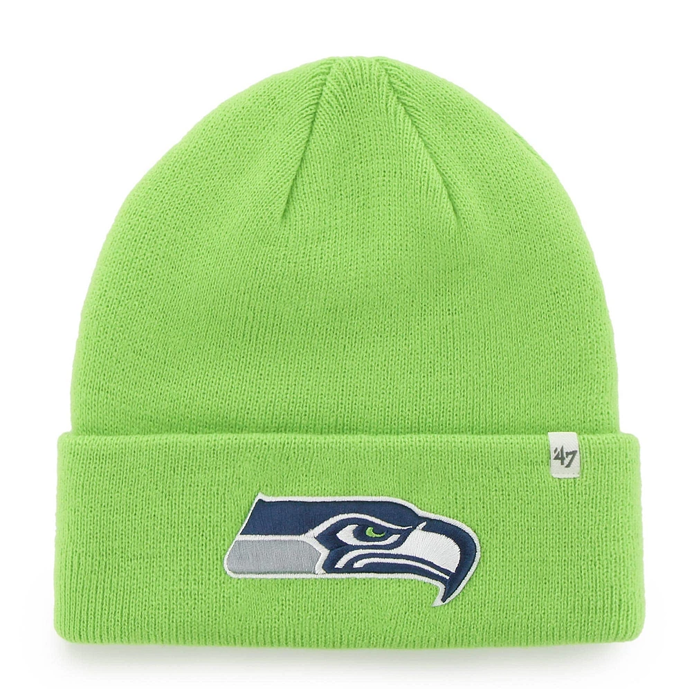 Bonnet en tricot basique à revers pour hommes Seattle Seahawks '47 vert fluo