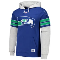 Men's '47 Royal Seattle Seahawks  Throwback Double Header Blitz Cornerback Pullover Hoodie