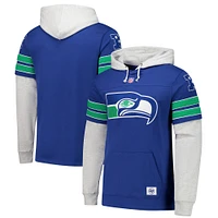 Men's '47 Royal Seattle Seahawks  Throwback Double Header Blitz Cornerback Pullover Hoodie