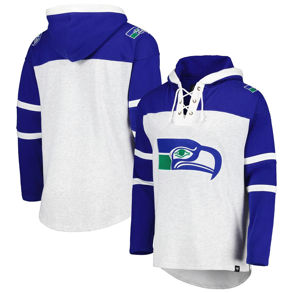 Chandail à capuchon lacets avec logo historique Gridiron des Seahawks de Seattle 1947 pour hommes, gris chiné