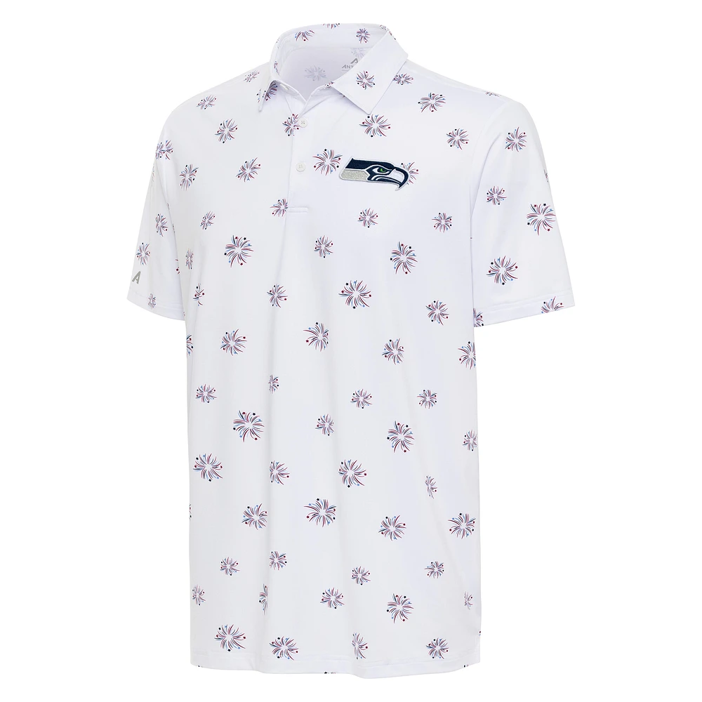 Men's Antigua White Seattle Seahawks Fireworks Polo