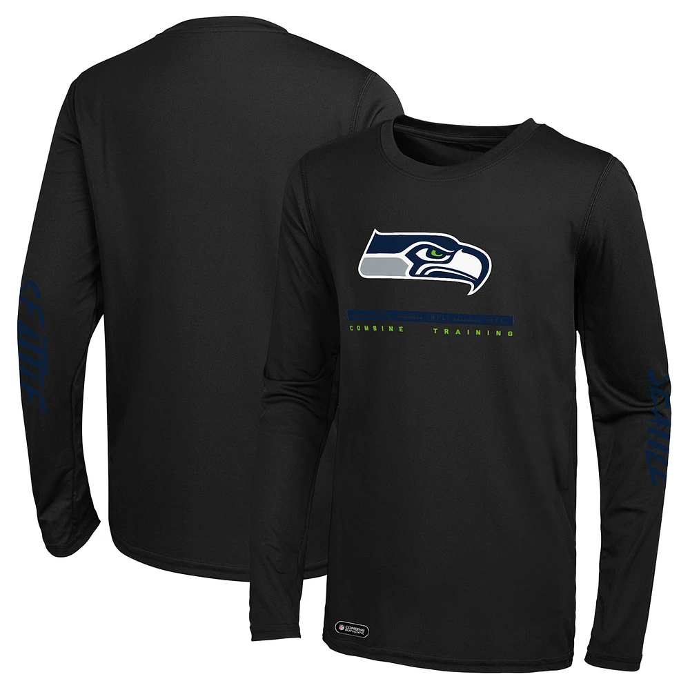 T-shirt à manches longues Agility Seattle Seahawks pour homme noir