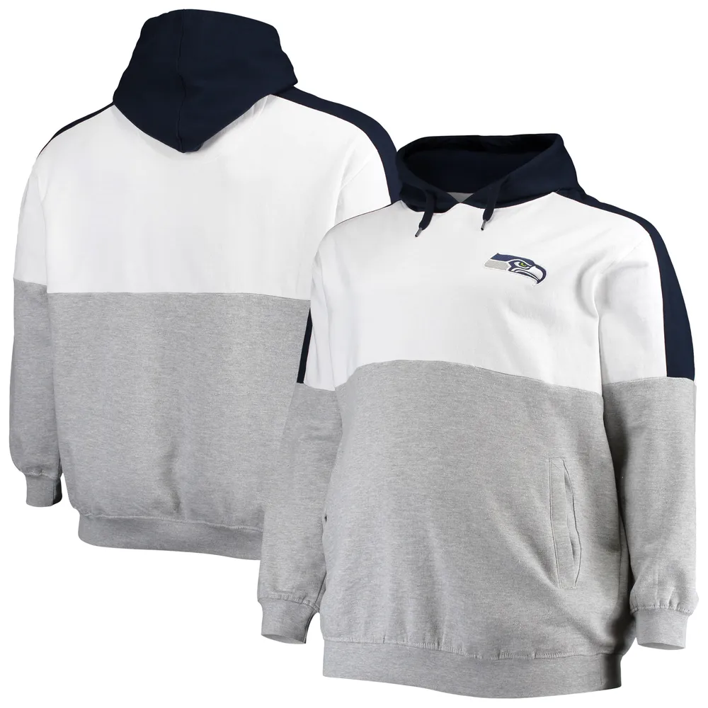 Sweat à capuche avec logo de l'équipe Big & Tall des Seattle Seahawks pour hommes, bleu marine universitaire/gris chiné