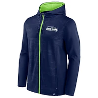 Sweat à capuche entièrement zippé pour homme, bleu marine/vert fluo, Seattle Seahawks Ball Carrier