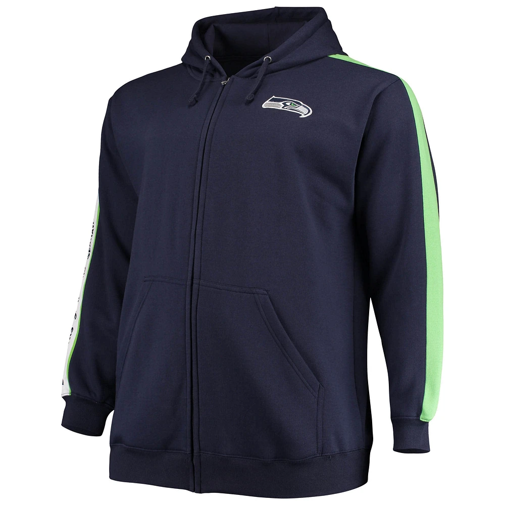 Sweat à capuche zippé pour homme bleu marine Seattle Seahawks Big & Tall