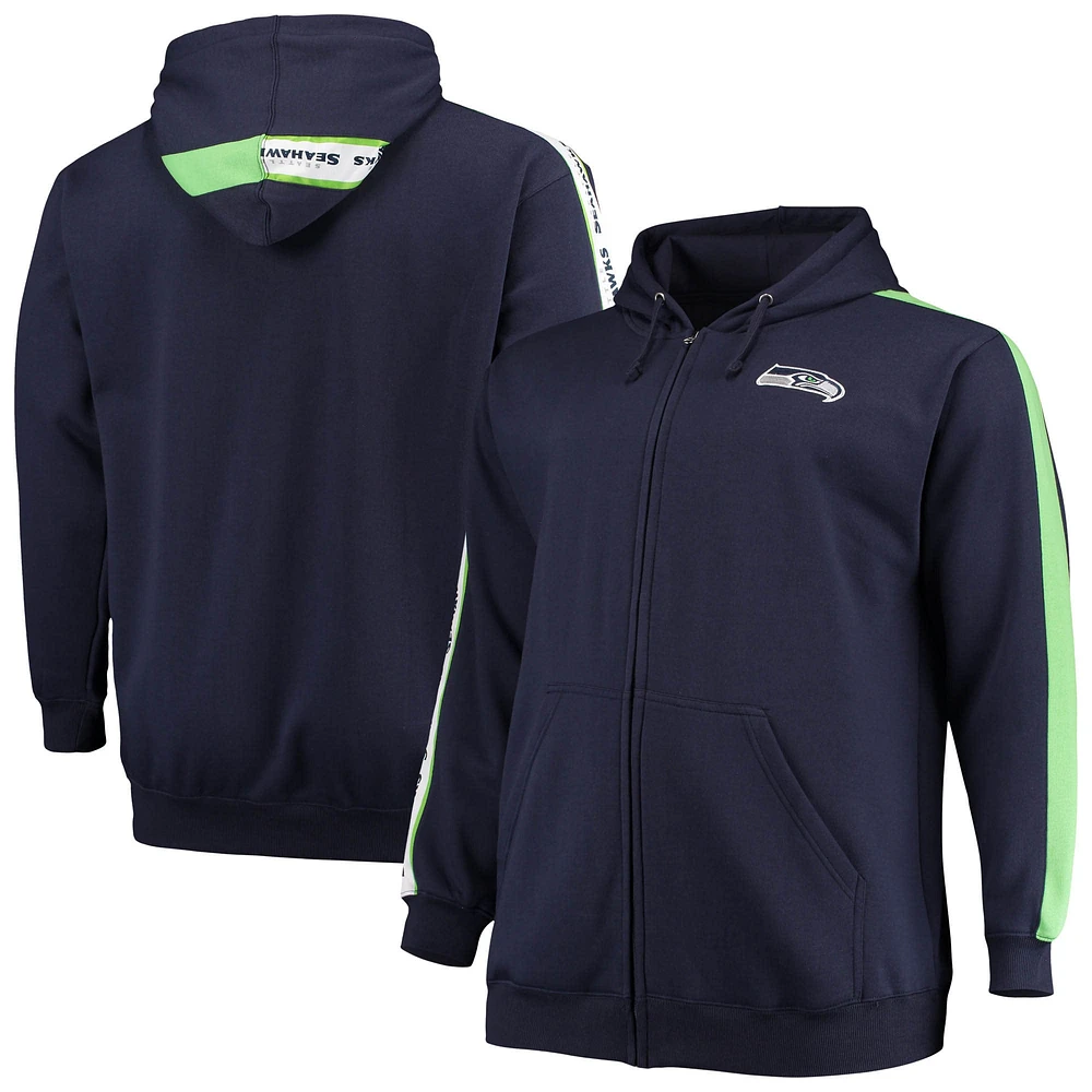 Sweat à capuche zippé pour homme bleu marine Seattle Seahawks Big & Tall