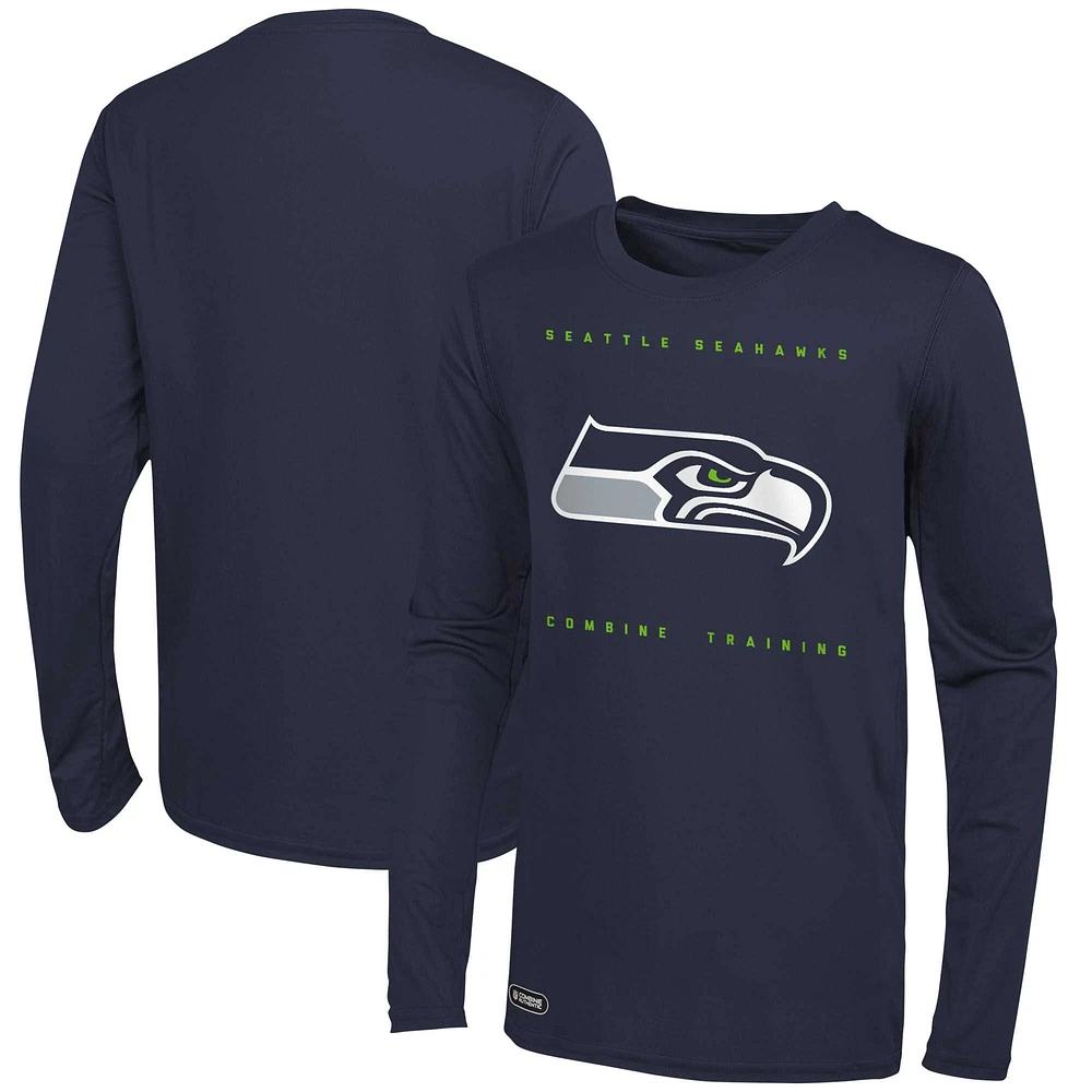 T-shirt à manches longues pour hommes, bleu marine universitaire, Seattle Seahawks Side Drill