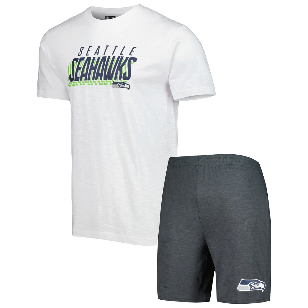 Ensemble de nuit T-shirt et short Seattle Seahawks Downfield Concepts Sport anthracite/blanc pour homme