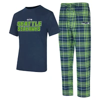 Ensemble de nuit pour hommes Concepts Sport College Navy / Seattle Seahawks Vector T-shirt et pantalon en flanelle