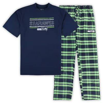 Seattle Seahawks Concepts Sport Big & Tall Flannel Sleep Set - College Navy/Neon Green