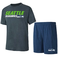 Ensemble de nuit pour hommes Concepts Sport bleu marine/charbon Seattle Seahawks Meter T-shirt et short