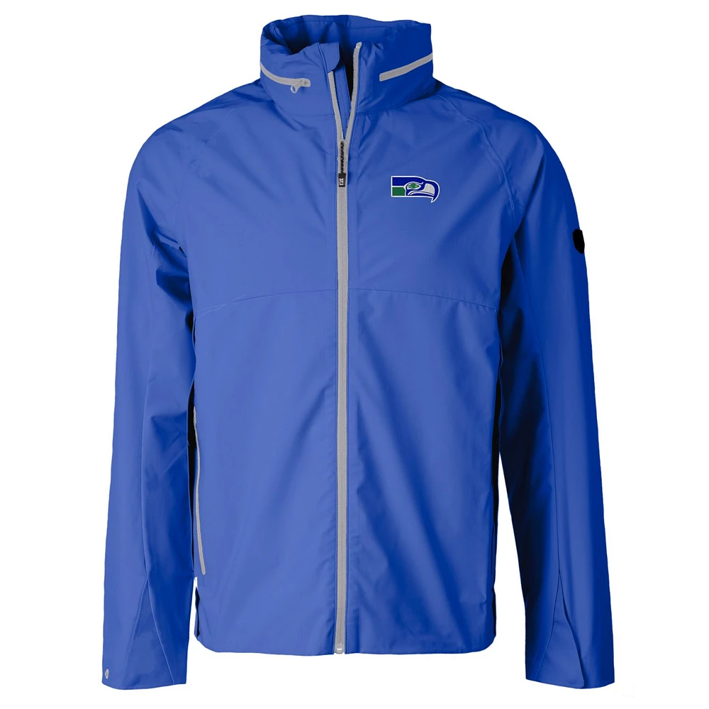 Veste de pluie extensible et déperlante entièrement zippée pour homme, coupe-vent buck, bleu, avec logo rétro des Seattle Seahawks