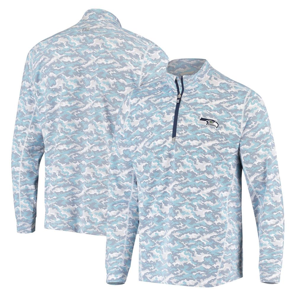 Men's Cutter & Buck College Navy Seattle Seahawks Traverse Camo Print DryTec Quarter-Zip Jacket