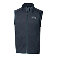 Seattle Seahawks Cutter & Buck Mainsail Sweater Knit Fleece Full-Zip Vest - Navy