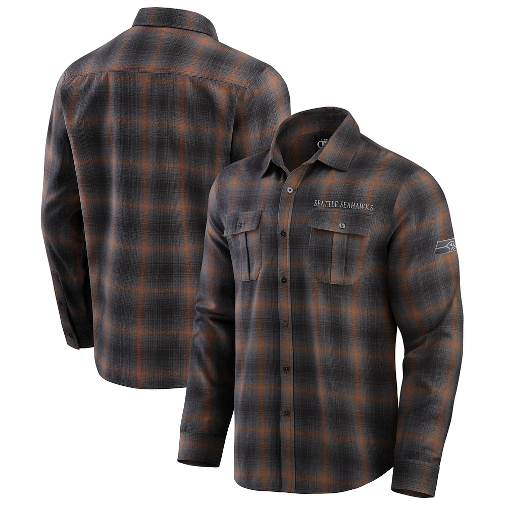 Chemise boutonnée à manches longues classique en flanelle pour homme de la collection Darius Rucker Fanatics, couleur anthracite, Seattle Seahawks