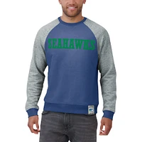 Men's Darius Rucker Collection by Fanatics Royal/Heather Gray Seattle Seahawks Throwback Color Block Raglan Pullover Sweatshirt