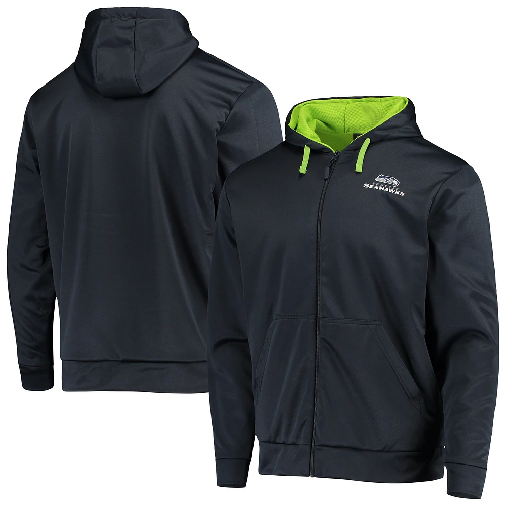 Sweat à capuche entièrement zippé pour homme Dunbrooke College bleu marine/vert fluo Seattle Seahawks Apprentice