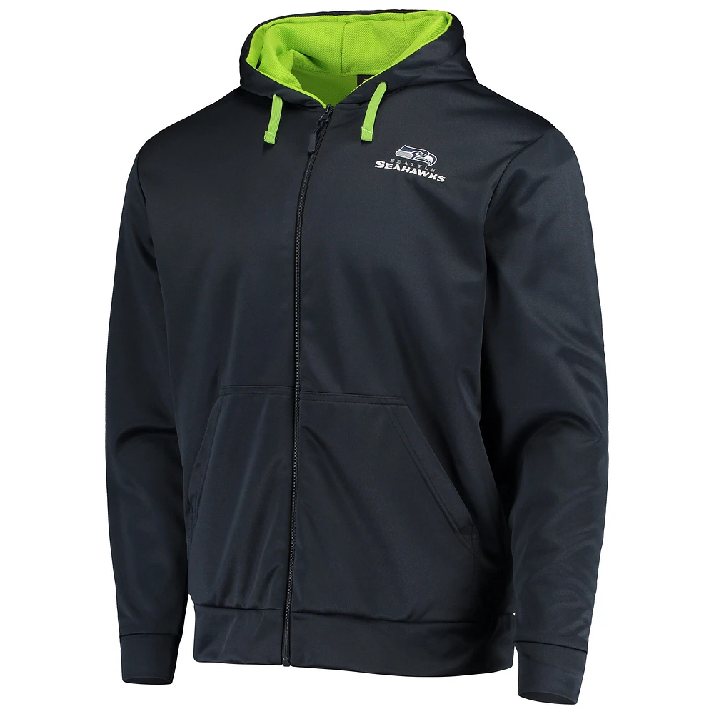 Sweat à capuche entièrement zippé pour homme Dunbrooke College bleu marine/vert fluo Seattle Seahawks Apprentice