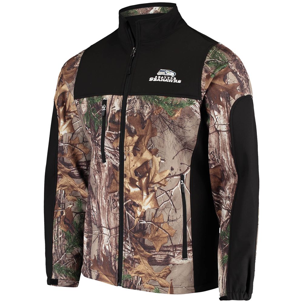 Men's Dunbrooke Realtree Camo/Black Seattle Seahawks Circle Hunter Softshell Full-Zip Jacket