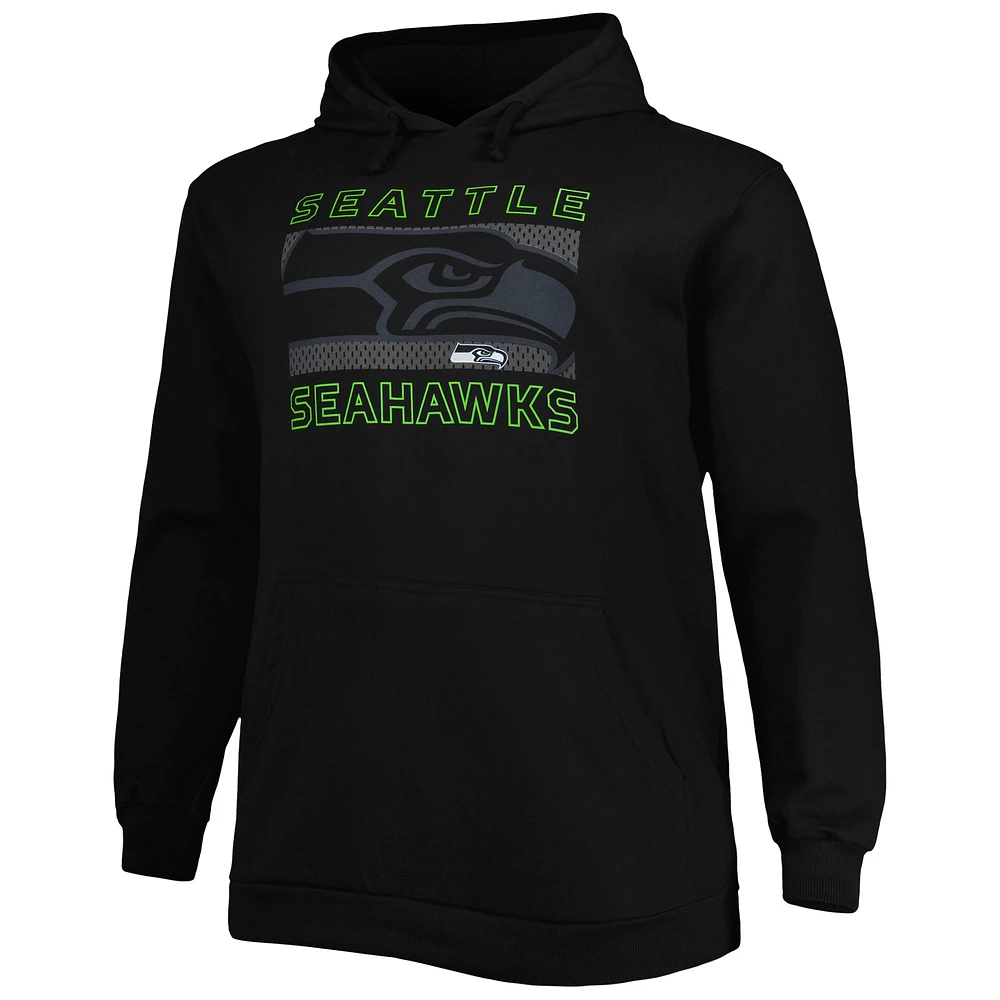 Men's Fanatics Black Seattle Seahawks Big & Tall Pop of Color Pullover Hoodie