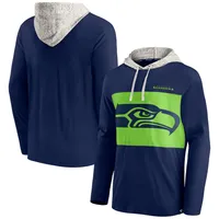 Men's Fanatics Branded Oatmeal/Royal Seattle Seahawks Throwback Arch  Colorblock Pullover Hoodie - Seahawks Gear