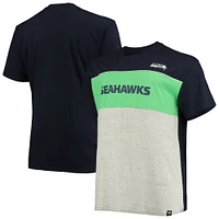 Men's Fanatics College Navy/Heathered Gray Seattle Seahawks Big & Tall Color Block T-Shirt