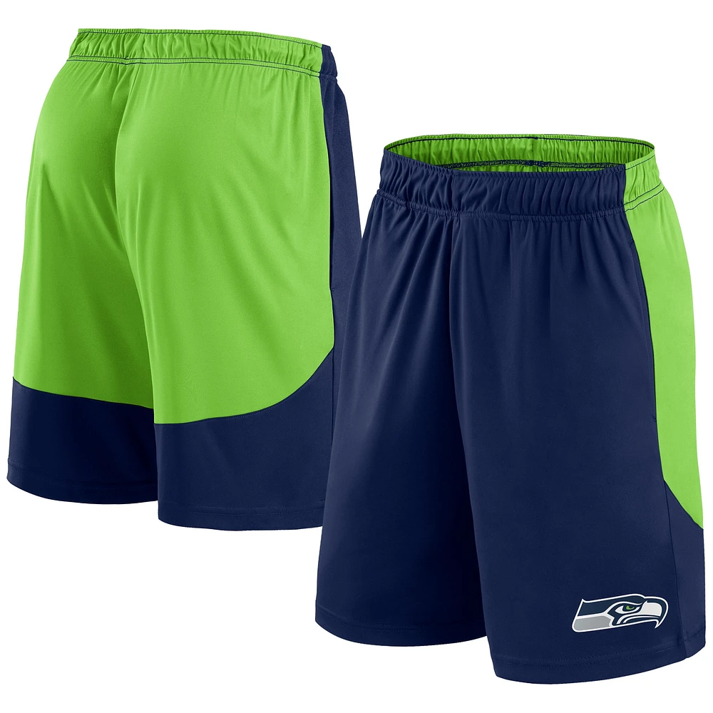 Short Fanatics College bleu marine/vert fluo pour hommes Seattle Seahawks Go Hard