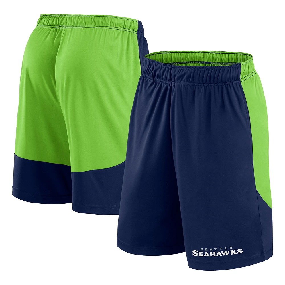 Short de lancement Fanatics College Navy/Neon Green pour homme des Seattle Seahawks