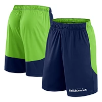 Short de lancement Fanatics College Navy/Neon Green pour homme des Seattle Seahawks