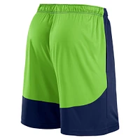 Short de lancement Fanatics College Navy/Neon Green pour homme des Seattle Seahawks