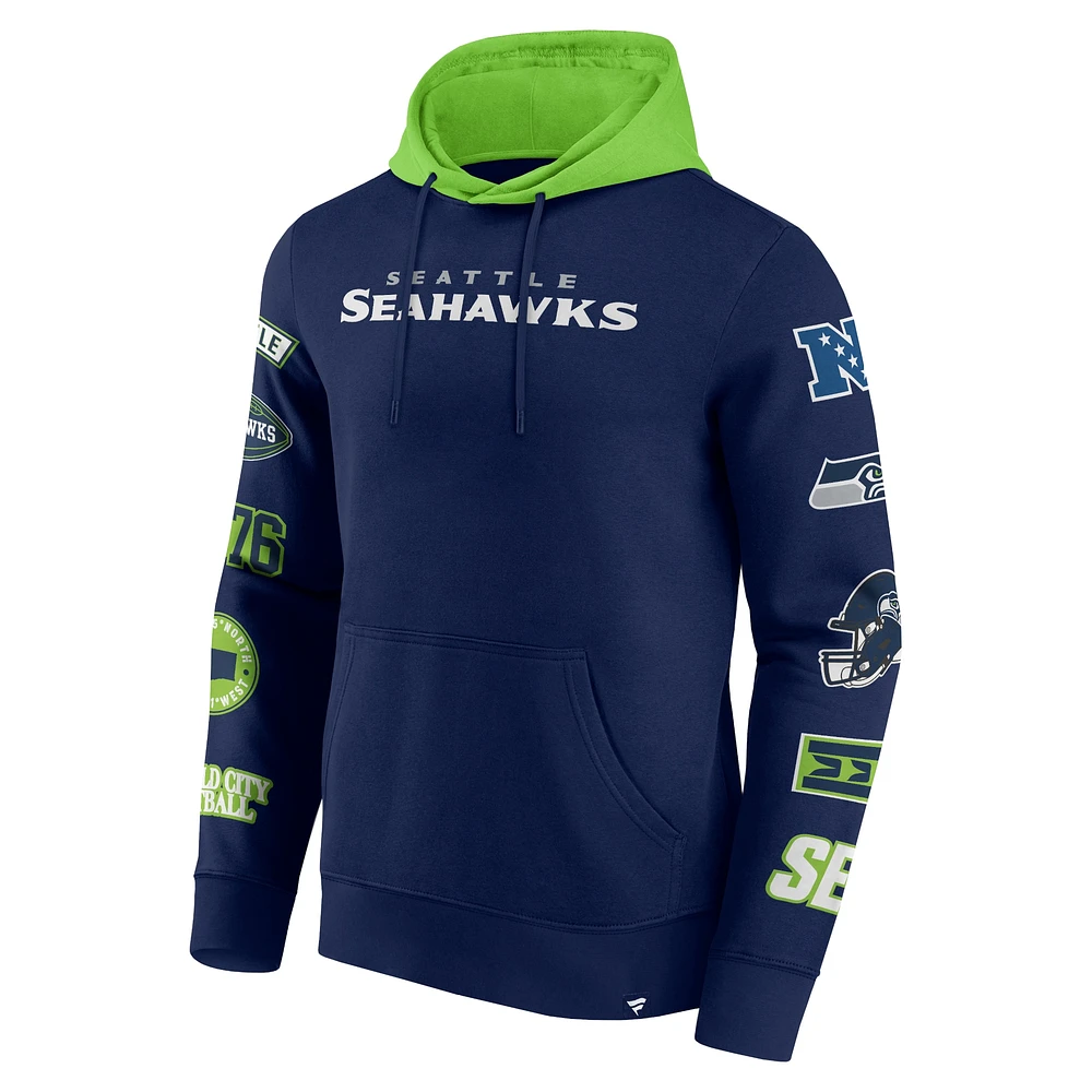 Men's Fanatics  College Navy/Neon Green Seattle Seahawks Patched Out Pullover Hoodie