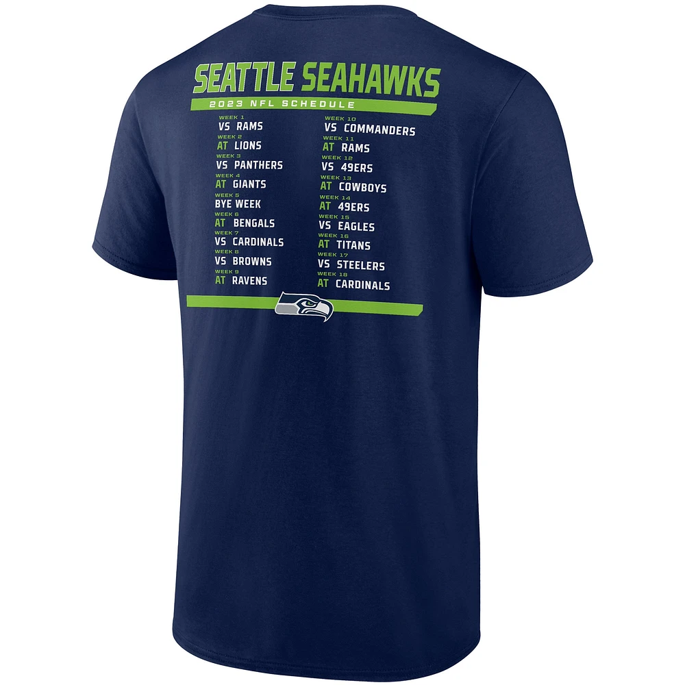 Ensemble de deux t-shirts du calendrier 2023 des Seattle Seahawks Fanatics College pour hommes, bleu marine/blanc