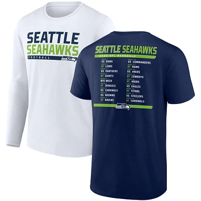 Ensemble de deux t-shirts du calendrier 2023 des Seattle Seahawks Fanatics College pour hommes, bleu marine/blanc