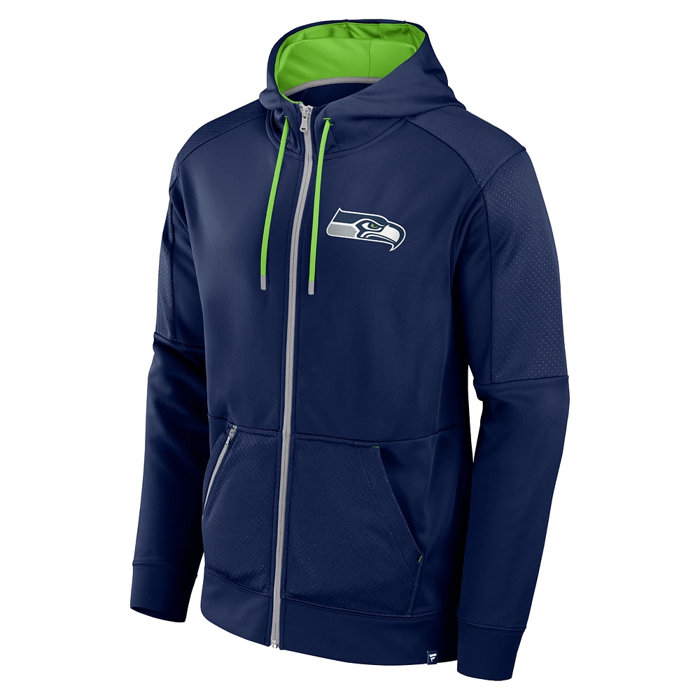 Men's Fanatics College Navy Seattle Seahawks Defender Full-Zip Hoodie