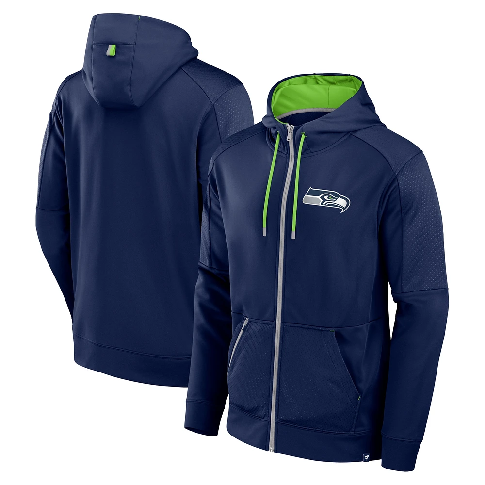 Sweat à capuche entièrement zippé Fanatics College Navy Seattle Seahawks Defender pour hommes