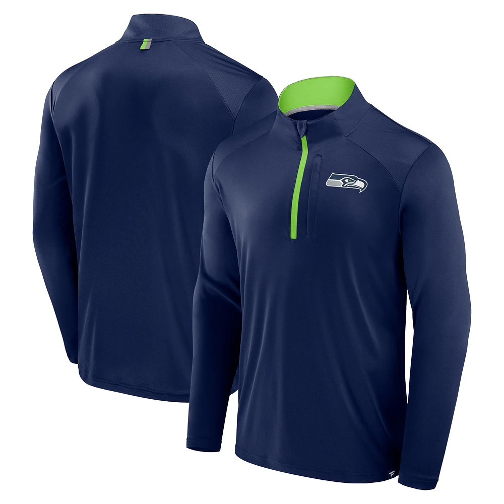 Veste à manches longues et fermeture éclair quart de tour pour homme Fanatics College Navy Seattle Seahawks Defender