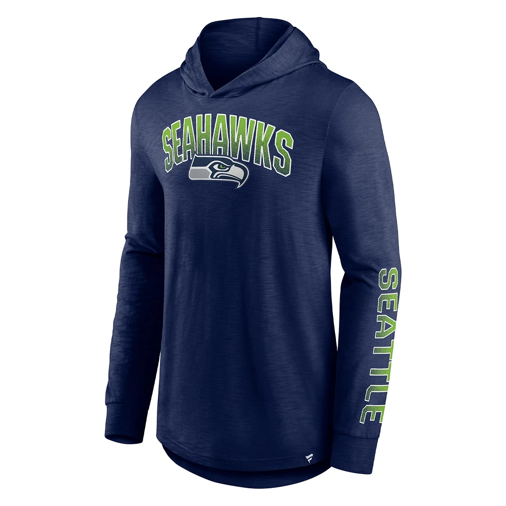 Men's Fanatics College Navy Seattle Seahawks Front Runner Long Sleeve Hooded T-Shirt