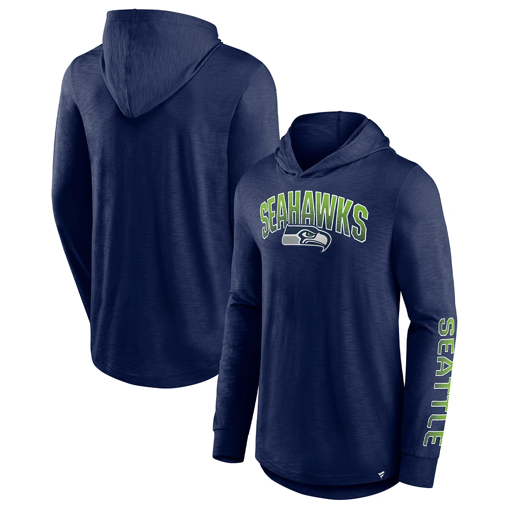 Men's Fanatics College Navy Seattle Seahawks Front Runner Long Sleeve Hooded T-Shirt