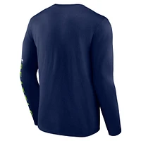 T-shirt à manches longues Fanatics College Navy pour homme avec plateforme de casque des Seattle Seahawks