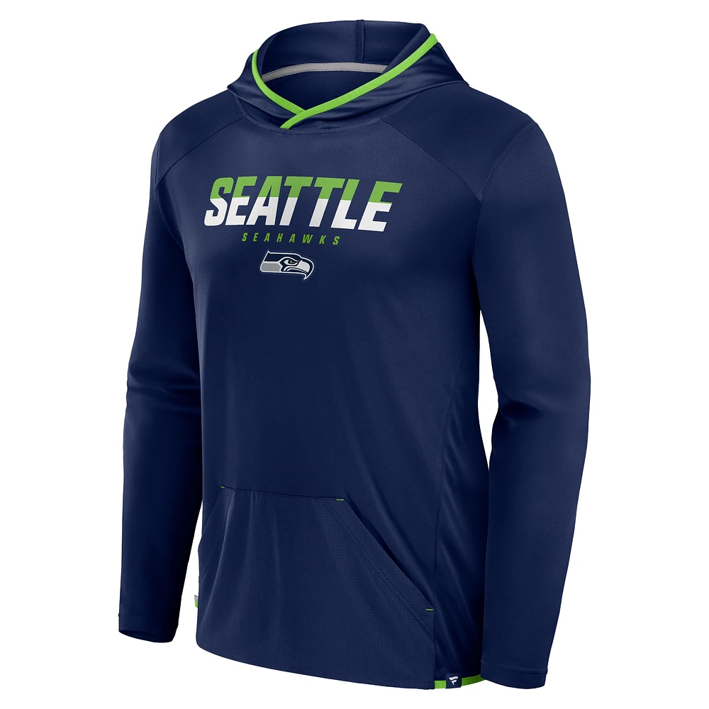 Men's Fanatics College Navy Seattle Seahawks Transitional Defender Hoodie Long Sleeve T-Shirt