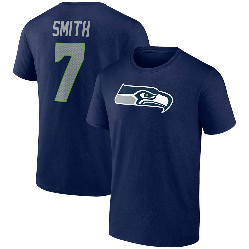 T-shirt avec nom et numéro d'icône de joueur des Seattle Seahawks Fanatics Geno Smith College Navy pour hommes