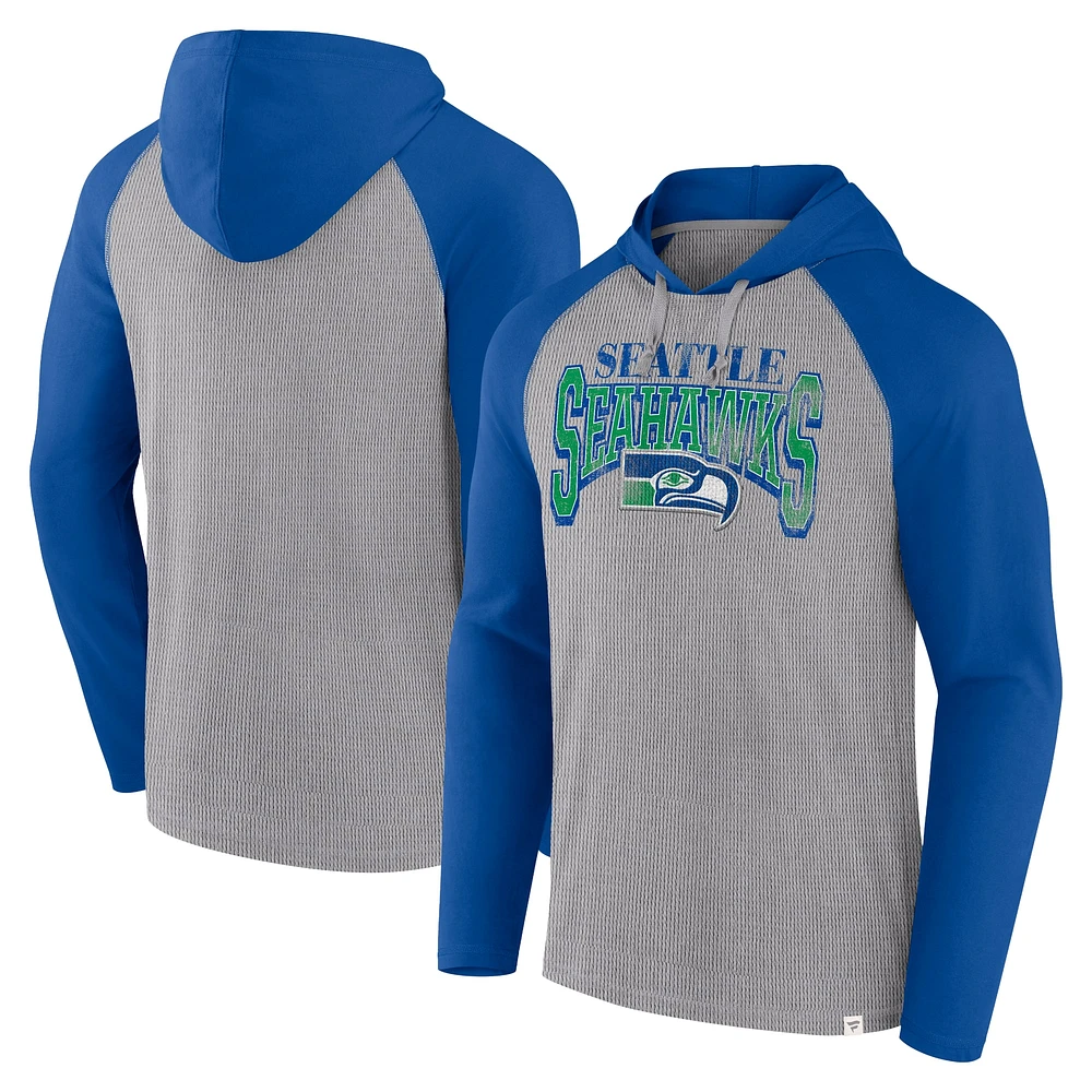 Men's Fanatics Gray/Royal Seattle Seahawks Under Center Long Sleeve Hoodie T-Shirt